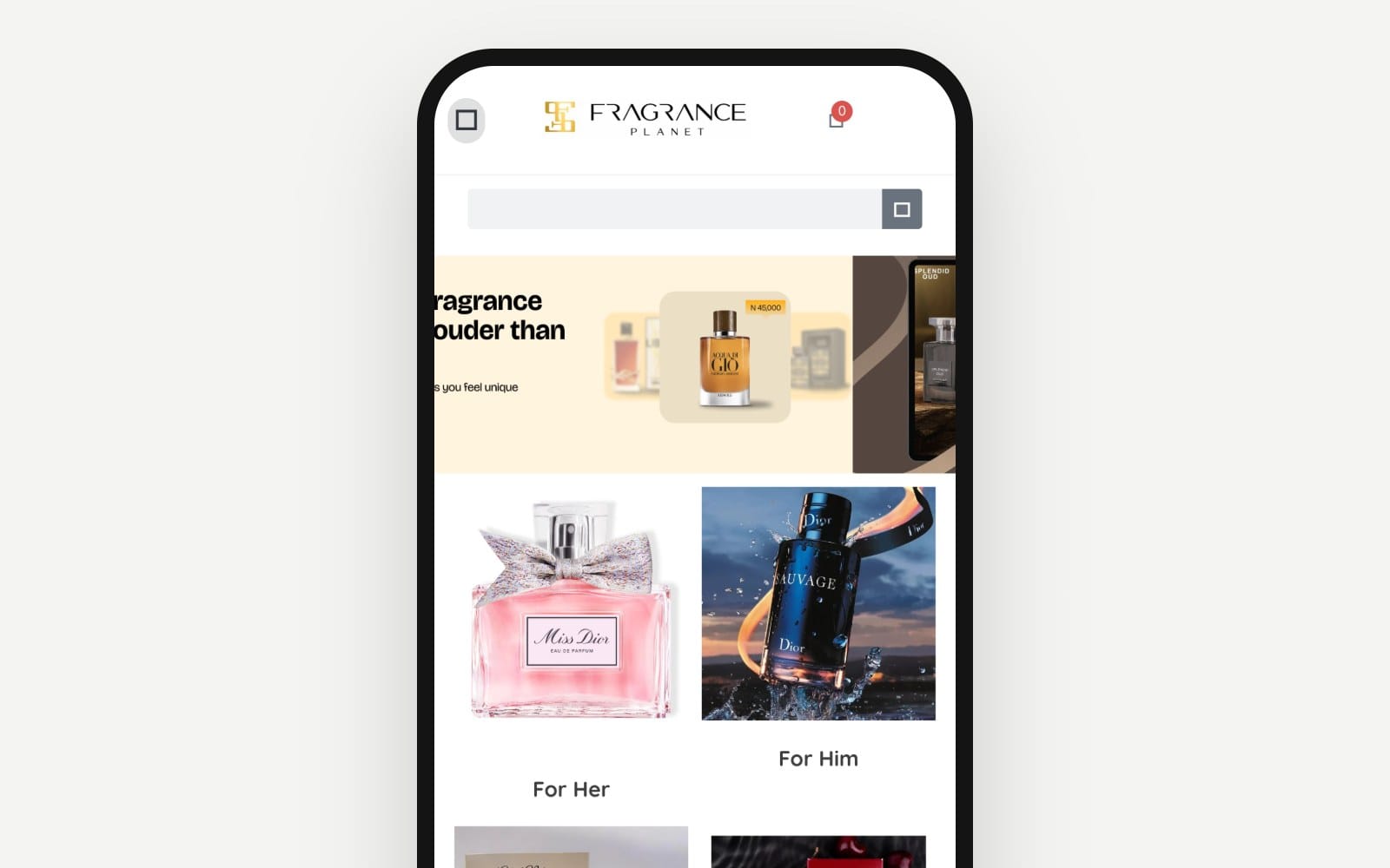 Fragrance Planet's old WordPress homepage on a phone, November 2024