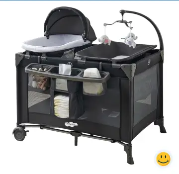 Pamo Babe 4-in-1 Baby Playard with Bassinet & Changing Table for Newborn,Black