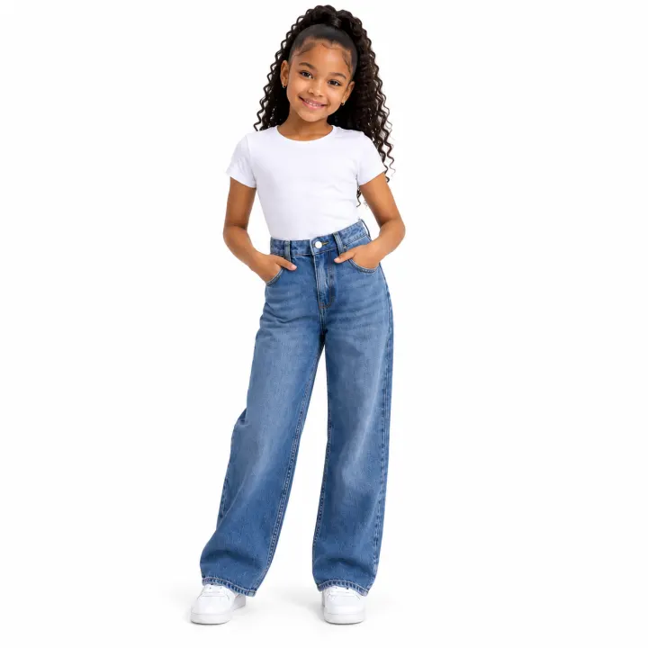 Wide leg blue jeans