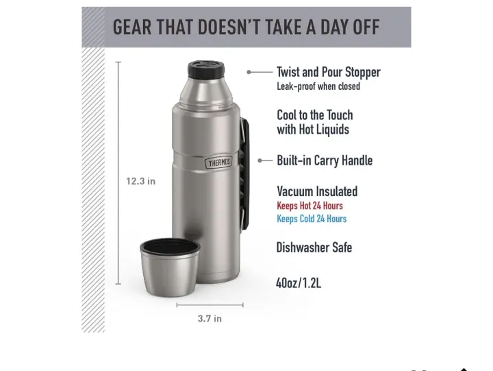 Thermos 1.2L vacuum insulated water flask(Silver)