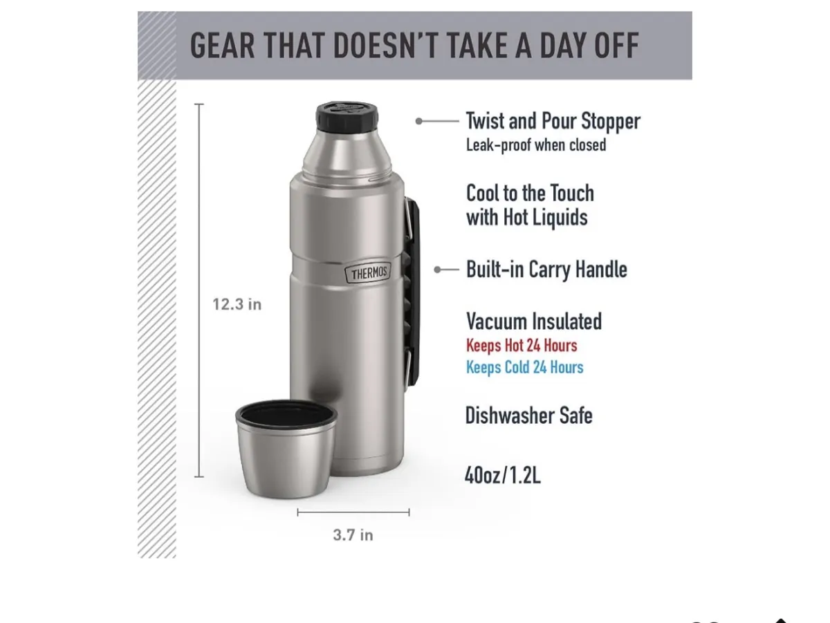 Thermos 1.2L vacuum insulated water flask(Silver)