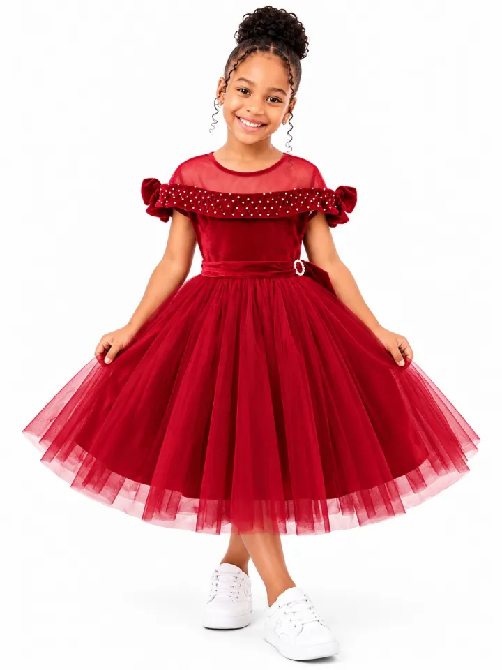 Jolanda Red dress with net