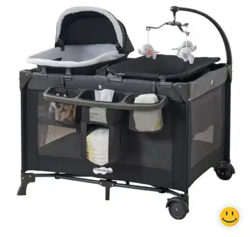 Pamo Babe 4-in-1 Baby Playard with Bassinet & Changing Table for Newborn,Grey