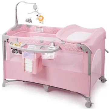 Babyeap 5-in-1 Baby Bassinet with Playard Mode & Changing Table,Bedside Sleeper for Newborns and Infants,Pink