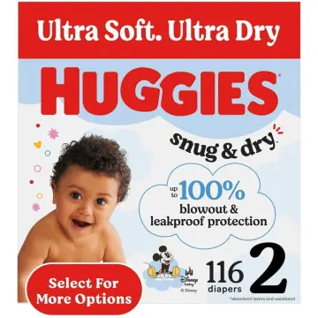 Huggies Snug & Dry Baby Diapers, Size 2 (12-18 lbs),5-8Kg, 116 Count (Select for More)