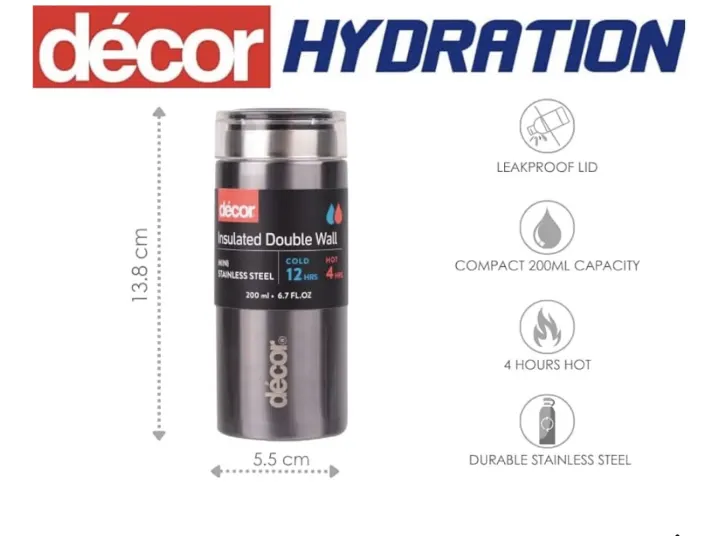 Decor 200ml insulated mini water flask(grey)